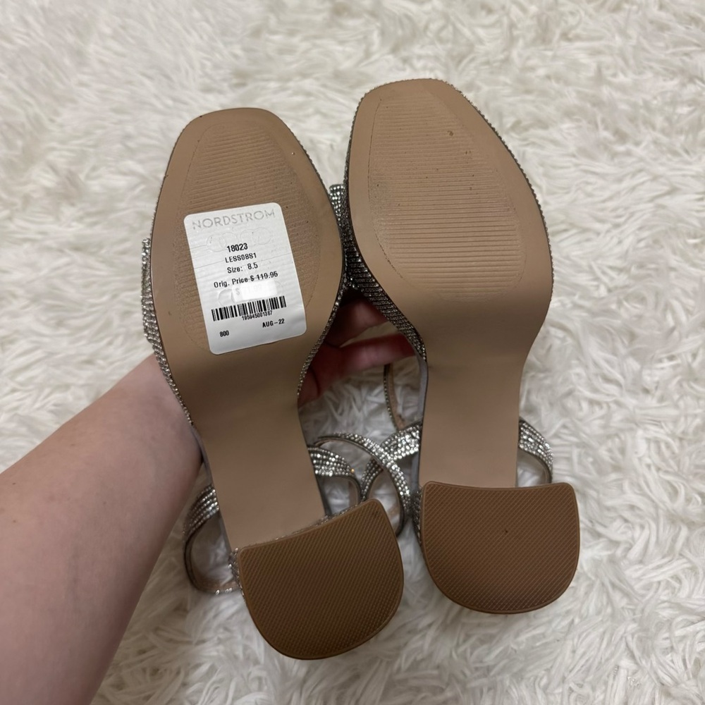 Steve Madden Glittering Silver Platform Sandals Rhinestone Heels Homecoming Heel - Picture 4 of 5